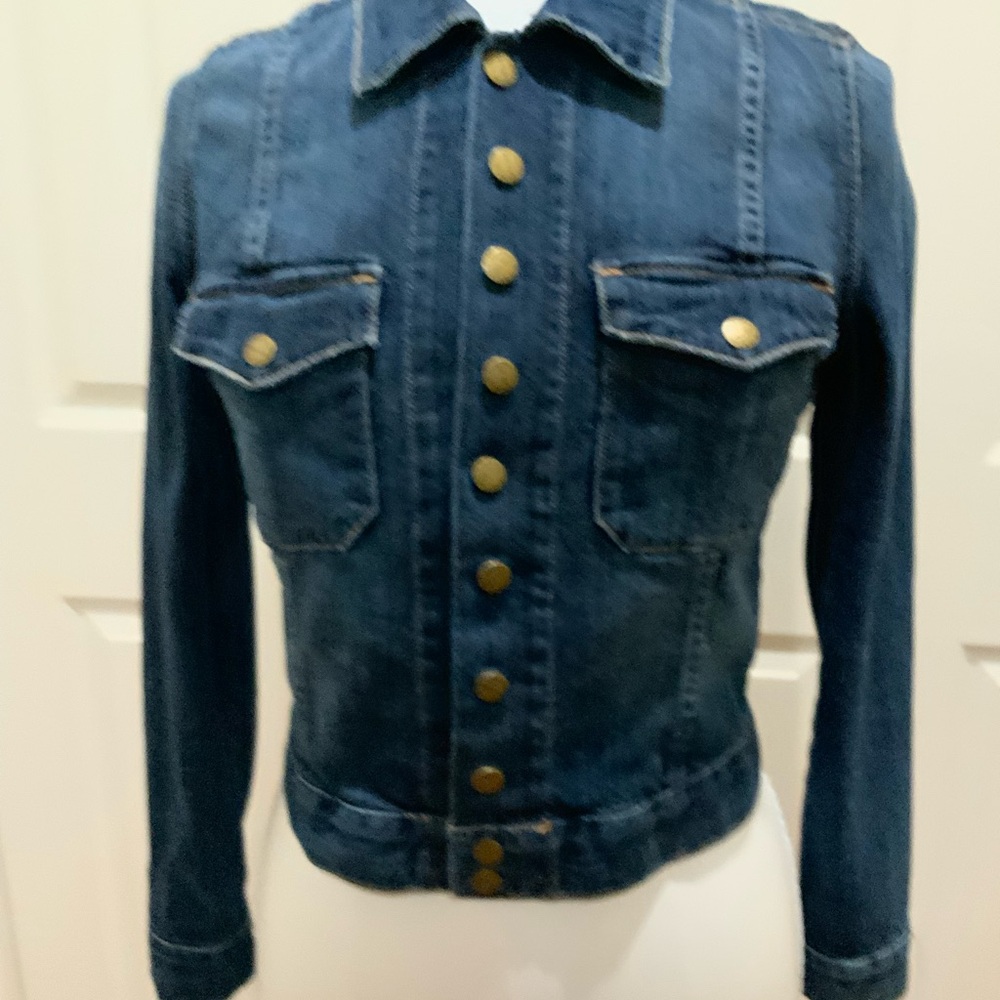 Current/Elliott Dark Blue Denim Jacket with Gold Buttons - Picture 3 of 5